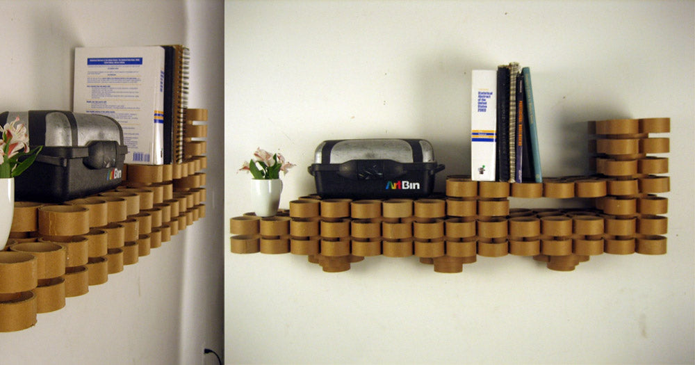 Repurpose your tea tubes to make artistic shelving by attaching them to the wall.