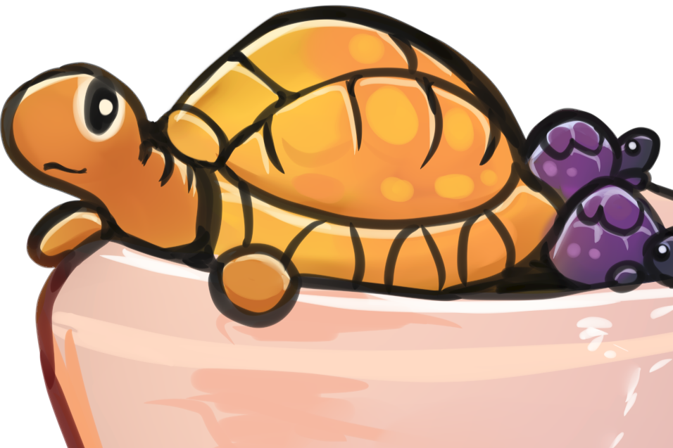 Glinda, Soot, and Cinder, the tortoises, set next to Witch's Cap mushrooms