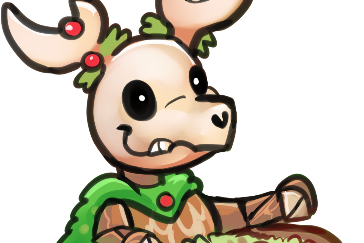 Persephone: a deer skull creature holding a pomegranete