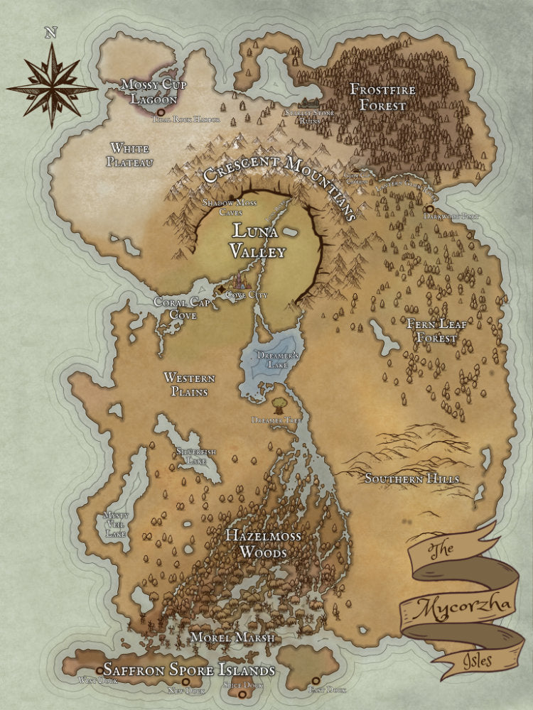 Póster del mapa del mundo de fantasía de Mycorzha